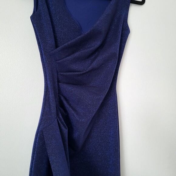 $1090 Chiara Boni La Petite Robe Metallic Blue V-Neck Sunburst Wrap Gown… - Picture 10 of 16